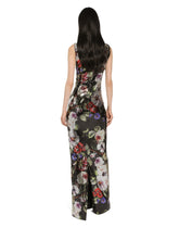 Long sequined dress with rose garden print - | Dolce & Gabbana