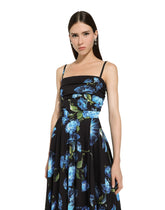 Strapless charmeuse dress with bluebell print - | Dolce & Gabbana