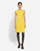 Raschel tweed calf-length dress with DG logo - | Dolce & Gabbana