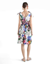 Cotton midi dress with floral print and tie details - | Dolce & Gabbana