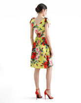 Cotton midi dress with bouquet print and tie details - | Dolce & Gabbana