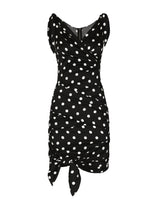 Charmeuse midi dress with draping and polka-dot print - | Dolce & Gabbana
