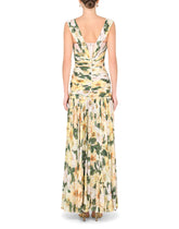 Long camellia-print georgette dress with draping - | Dolce & Gabbana