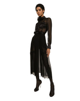 Chiffon calf-length shirt dress with satin details - | Dolce & Gabbana