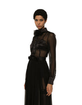 Chiffon calf-length shirt dress with satin details - | Dolce & Gabbana