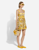 Short dress with corset bodice in majolica-print cotton poplin - | Dolce & Gabbana