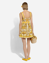 Short dress with corset bodice in majolica-print cotton poplin - | Dolce & Gabbana