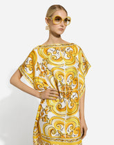 Silk twill caftan with majolica print - | Dolce & Gabbana