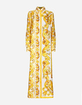 Silk twill caftan shirt with majolica print - | Dolce & Gabbana