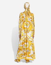 Silk twill caftan shirt with majolica print - | Dolce & Gabbana