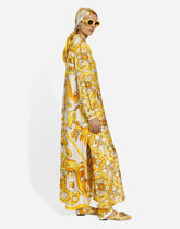 Silk twill caftan shirt with majolica print - | Dolce & Gabbana