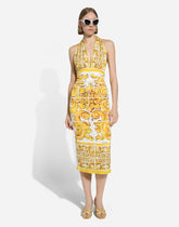 Midi dress with corset bodice in majolica-print silk charmeuse - | Dolce & Gabbana
