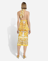 Midi dress with corset bodice in majolica-print silk charmeuse - | Dolce & Gabbana