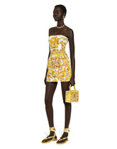 Short dress with corset bodice in majolica-print brocade - | Dolce & Gabbana