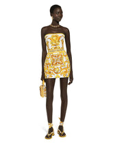 Short dress with corset bodice in majolica-print brocade - | Dolce & Gabbana