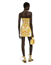 Short dress with corset bodice in majolica-print brocade - | Dolce & Gabbana