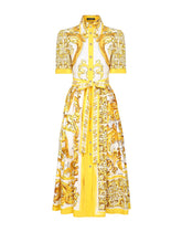 Cotton poplin midi shirt dress with majolica print - | Dolce & Gabbana