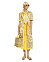 Cotton poplin midi shirt dress with majolica print - | Dolce & Gabbana