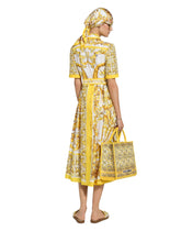 Cotton poplin midi shirt dress with majolica print - | Dolce & Gabbana