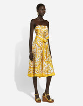 Midi dress with foulard effect in majolica-print silk charmeuse - | Dolce & Gabbana