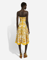Midi dress with foulard effect in majolica-print silk charmeuse - | Dolce & Gabbana