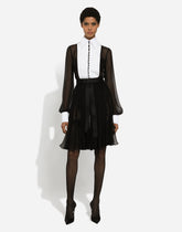 Chiffon midi shirt dress with piqué cuffs and shirt front - | Dolce & Gabbana
