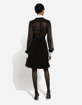 Chiffon midi shirt dress with piqué cuffs and shirt front - | Dolce & Gabbana