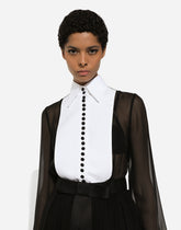 Chiffon midi shirt dress with piqué cuffs and shirt front - | Dolce & Gabbana