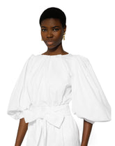 Cotton midi dress with puff sleeves - | Dolce & Gabbana