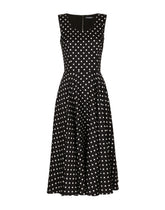 Silk charmeuse calf-length circle-skirt dress with polka-dot print - | Dolce & Gabbana