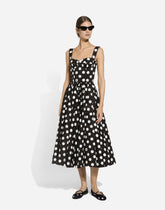 Cotton calf-length corset dress with polka-dot print - | Dolce & Gabbana