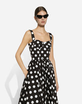 Cotton calf-length corset dress with polka-dot print - | Dolce & Gabbana