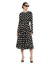 Charmeuse calf-length circle-skirt dress with polka-dot print - | Dolce & Gabbana