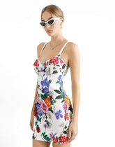 Cotton calf-length shirt dress with peony print - | Dolce & Gabbana