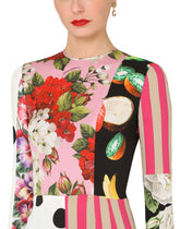 Calf-length patchwork-print charmeuse dress - | Dolce & Gabbana