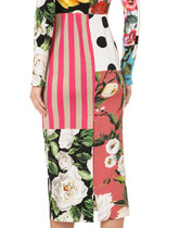 Calf-length patchwork-print charmeuse dress - | Dolce & Gabbana