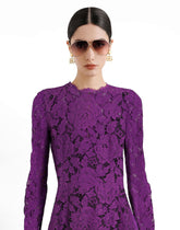 Long-sleeved calf-length dress in branded stretch lace - | Dolce & Gabbana