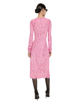 Long-sleeved calf-length dress in branded stretch lace - | Dolce & Gabbana