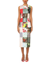Calf-length patchwork jacquard dress with slit - | Dolce & Gabbana