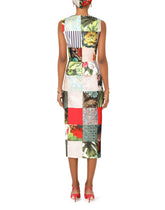 Calf-length patchwork jacquard dress with slit - | Dolce & Gabbana