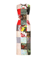 Calf-length patchwork jacquard dress with slit - | Dolce & Gabbana