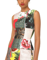 Calf-length patchwork jacquard dress with slit - | Dolce & Gabbana