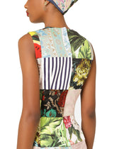 Calf-length patchwork jacquard dress with slit - | Dolce & Gabbana