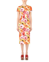 Calf-length charmeuse dress with gerbera-daisy print - | Dolce & Gabbana