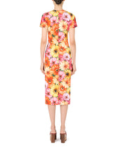 Calf-length charmeuse dress with gerbera-daisy print - | Dolce & Gabbana