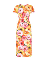 Calf-length charmeuse dress with gerbera-daisy print - | Dolce & Gabbana