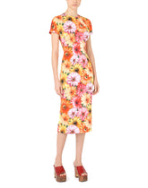 Calf-length charmeuse dress with gerbera-daisy print - | Dolce & Gabbana