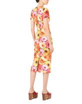 Calf-length charmeuse dress with gerbera-daisy print - | Dolce & Gabbana