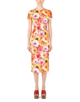 Calf-length charmeuse dress with gerbera-daisy print - | Dolce & Gabbana