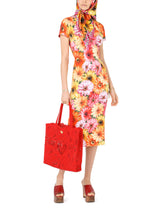 Calf-length charmeuse dress with gerbera-daisy print - | Dolce & Gabbana